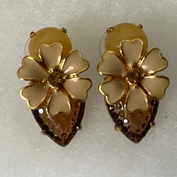 J. Crew molded plastic, rhinestone, enamel flower stud earrings - Picture 6 of 6